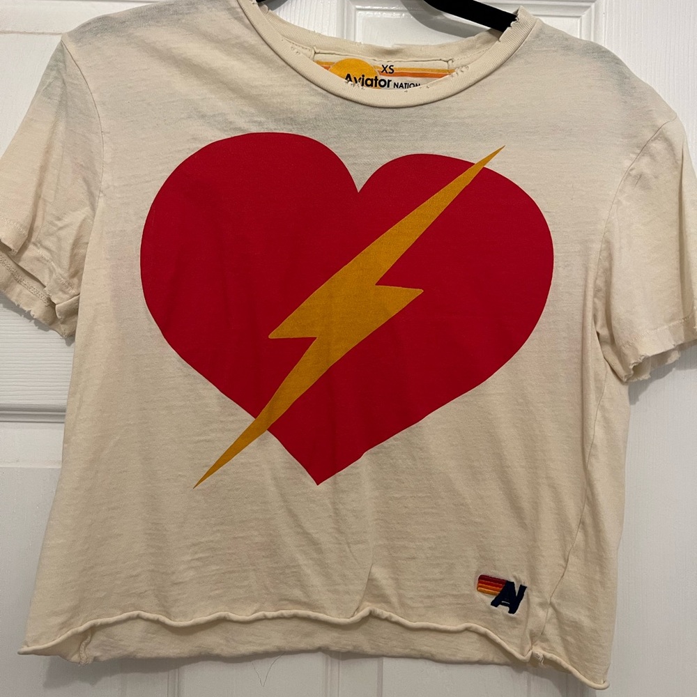 AVIATOR NATION lightening bolt with heart crop top